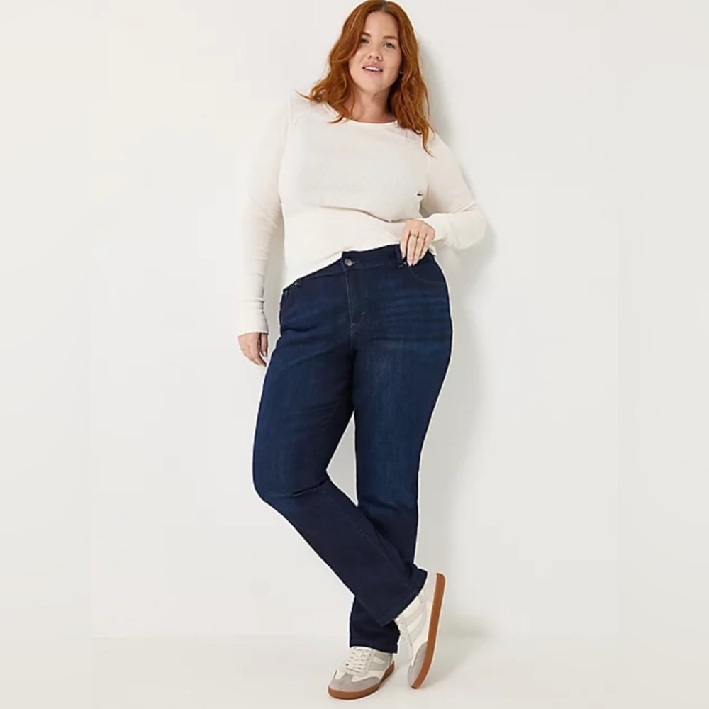 Lee Womens Relaxed Fit Straight Leg Jeans Mid Rise Stretch Dark Blue Plus Sz 30L